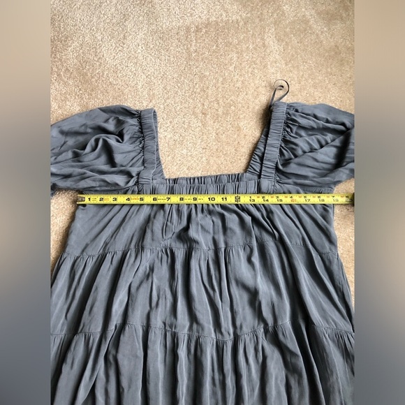 Mustard Seed Women’s L Charcoal Gray Chambray Puffed Sleeve Tiered Pocket Dress - Picture 6 of 11